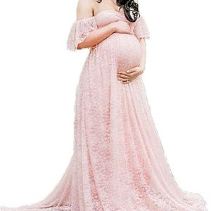 Floor length off shoulder maternity dress🌸